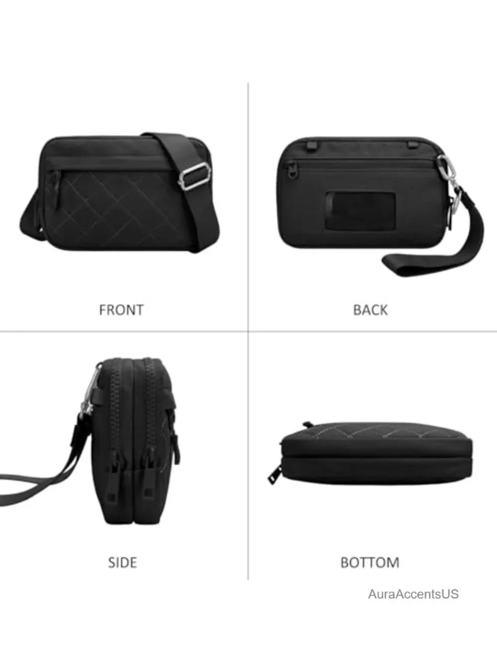 Quilted Crossbody Bag Small Wristlet Wallet RFID Card Slots Dual Pouch Clutch